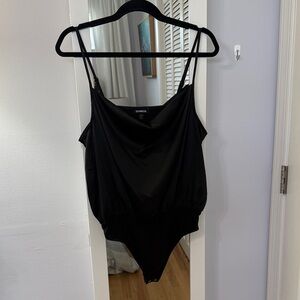 Express Black Draped Cowl Neck Bodysuit with Adjustable Straps